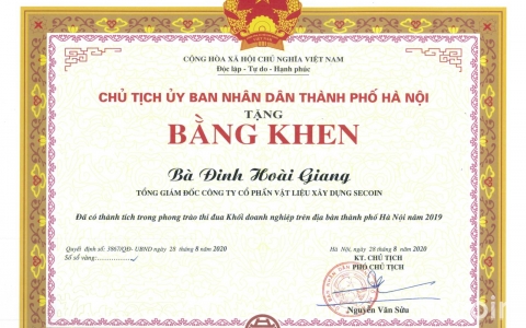 Chúc mừng Bà Đinh Hoài Giang nhận được bằng khen từ UBND TP.Hà Nội